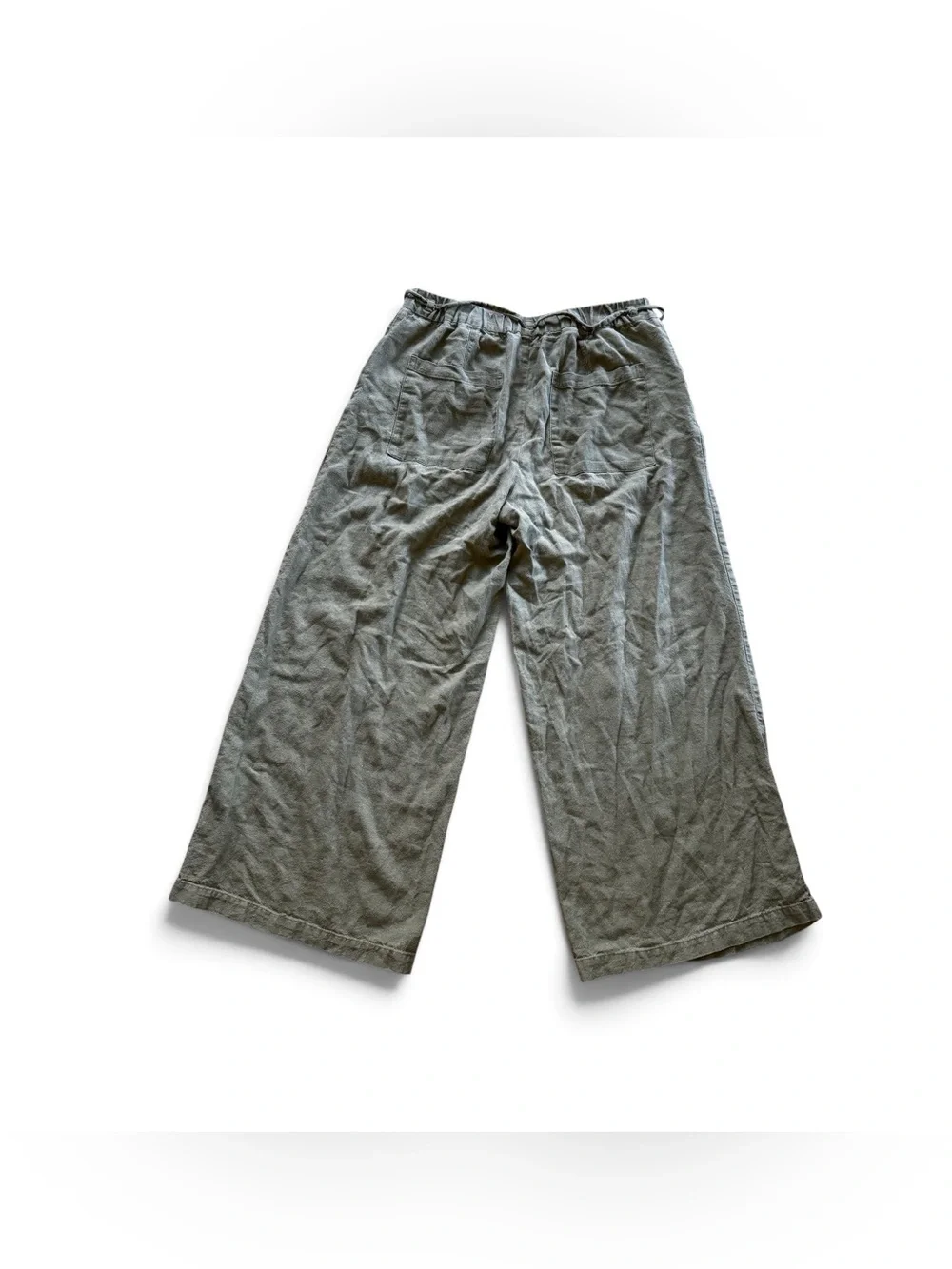 Zara Olive Green Linen Blend Wide Leg Pants Coastal Resort Earthy Minimalist S